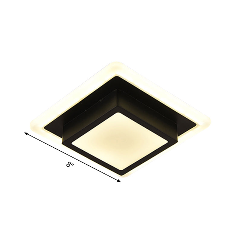 Contemporary Mini Round/Square Flush Mount Ceiling Light in Black/White with Metal Finish - LED Flushmount with Warm/White Light
