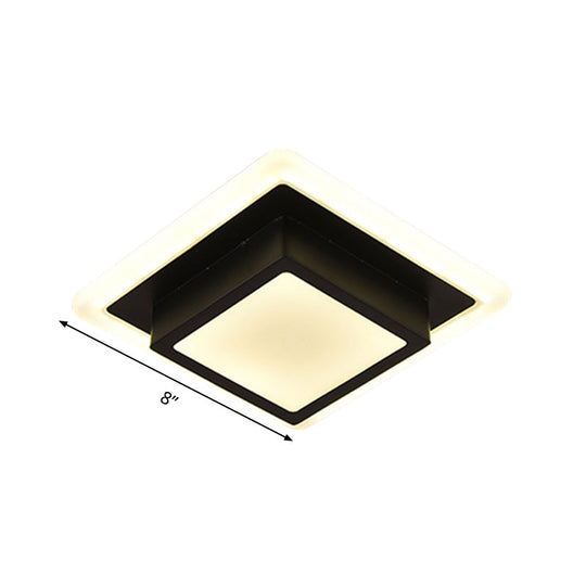Contemporary Mini Round/Square Flush Mount Ceiling Light in Black/White with Metal Finish - LED Flushmount with Warm/White Light