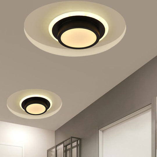 Contemporary Mini Round/Square Flush Mount Ceiling Light in Black/White with Metal Finish - LED Flushmount with Warm/White Light