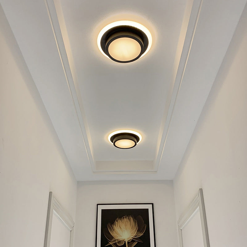 Contemporary Mini Round/Square Flush Mount Ceiling Light in Black/White with Metal Finish - LED Flushmount with Warm/White Light