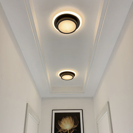 Contemporary Mini Round/Square Flush Mount Ceiling Light in Black/White with Metal Finish - LED Flushmount with Warm/White Light