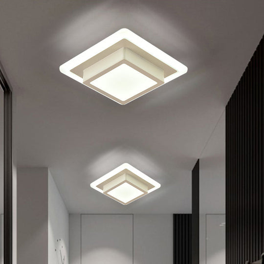 Contemporary Mini Round/Square Flush Mount Ceiling Light In Black/White With Metal Finish - Led