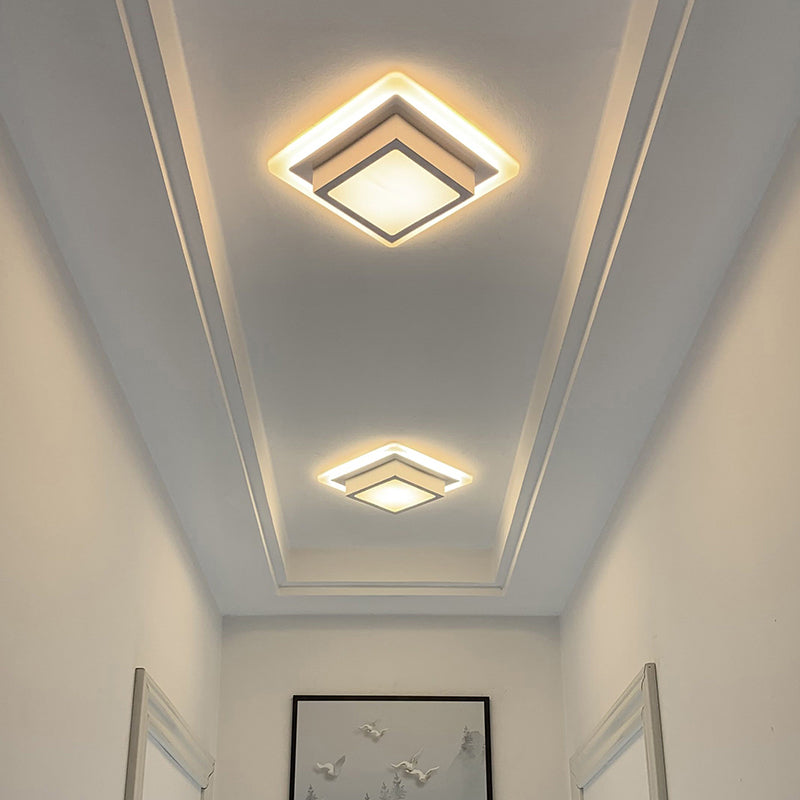 Contemporary Mini Round/Square Flush Mount Ceiling Light in Black/White with Metal Finish - LED Flushmount with Warm/White Light