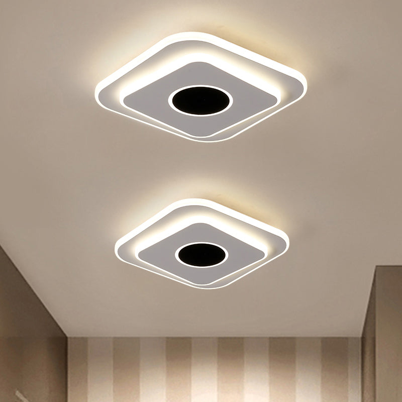 LED Mini Flush Ceiling Light - Modernist Black and White Flush Lamp with Acrylic Shade in Warm/White Light
