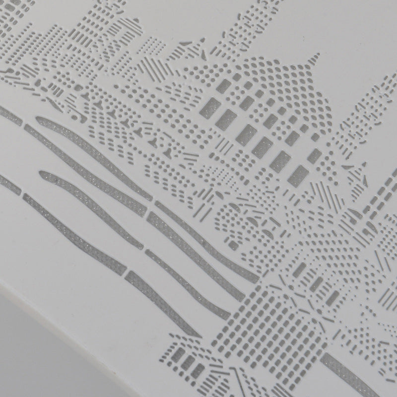 16.5/20.5 Modern White Carved Metal Drum Flush Lamp With Metropolis Scene - Led Ceiling Light