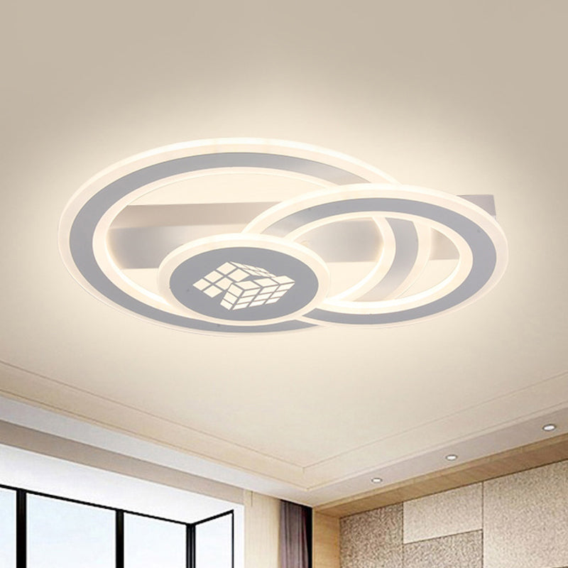 Contemporary Square Pattern Acrylic LED Flush Light - Warm/White Light, Remote Control Dimmable Ceiling Lighting