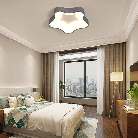 Grey Nordic Star LED Flush Ceiling Light for Bedroom - Warm/White