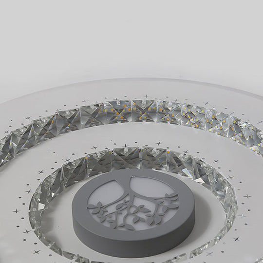 Modern White Round Crystal LED Ceiling Light with Tree Pattern - Flushmount Lighting in White/Warm Light