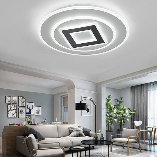 Nordic Acrylic LED Flush Mount Light with Remote Stepless Dimming - Available in Warm or White Light, 18"/21.5" Diameter