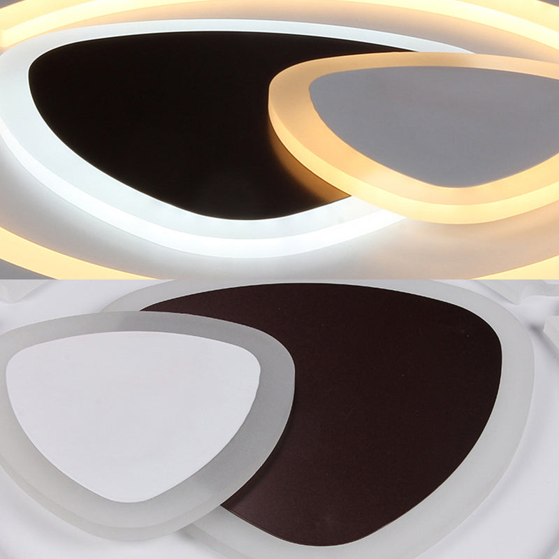 Modern LED Acrylic Flushmount Ceiling Lamp in Black/White Triangle Design with Remote Control Dimming