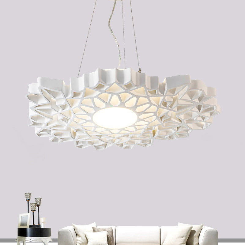 Contemporary Honeycomb Pendant Light - White Resin 1 Head Ceiling Fixture