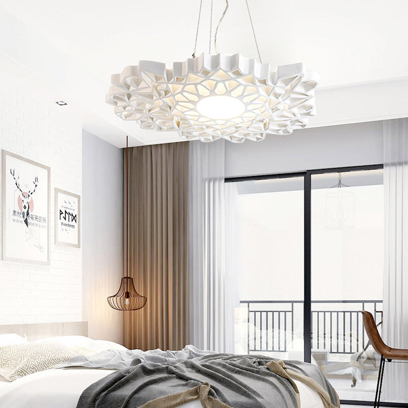 Contemporary Honeycomb Pendant Light - White Resin 1 Head Ceiling Fixture