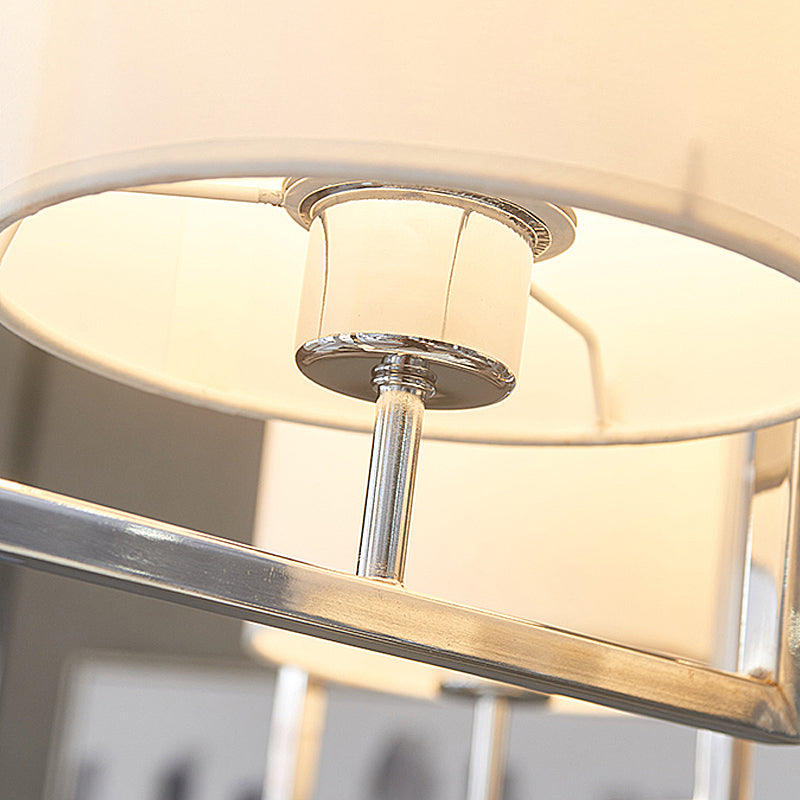 Lustre moderne en tissu avec abat-jour cylindrique chromé - Plafonnier de chambre à coucher à 4 lumières