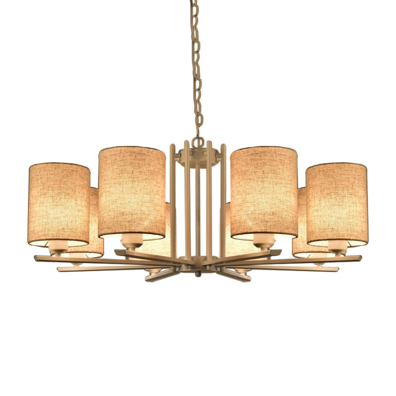 White Metal Sputnik Chandelier With Cylinder Fabric Shade - Modern Lighting For Ceiling (6/8 Heads)