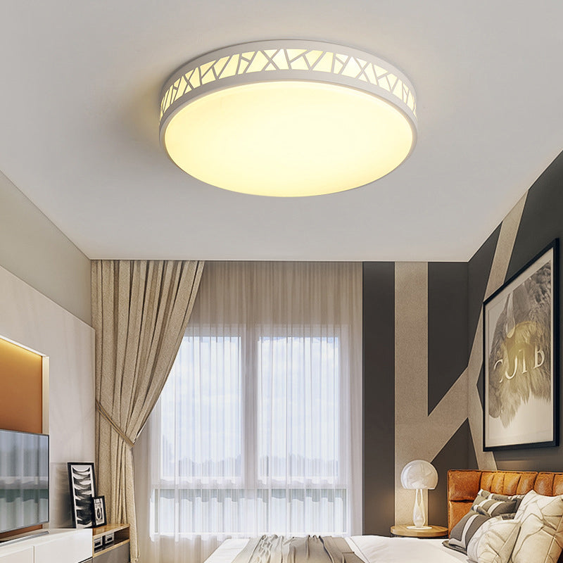 Metallic Drum LED Flush Ceiling Light - Modern White Flushmount Lighting for Bedroom