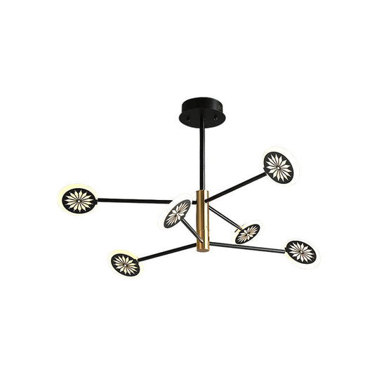 Contemporary Sputnik Pendant Light 6/8 Heads Black Metal Chandelier For Living Room