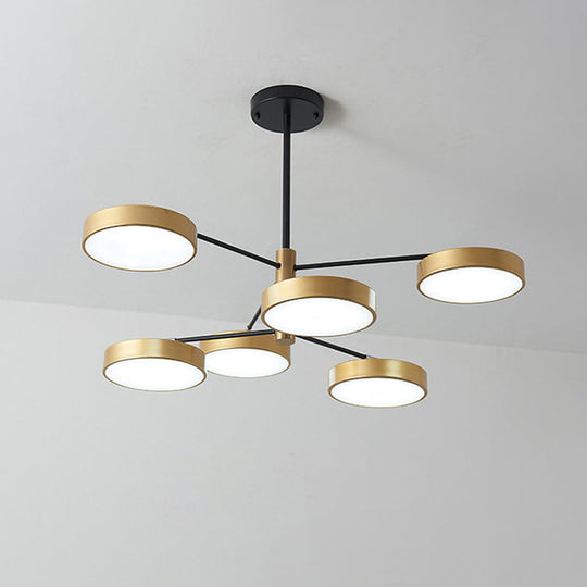 Luminaire suspendu en métal de style simple avec 6 têtes, doré/blanc - Plafonnier suspendu pour salon Branch