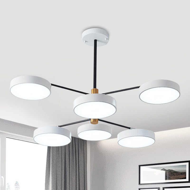 Luminaire suspendu en métal de style simple avec 6 têtes, doré/blanc - Plafonnier suspendu pour salon Branch