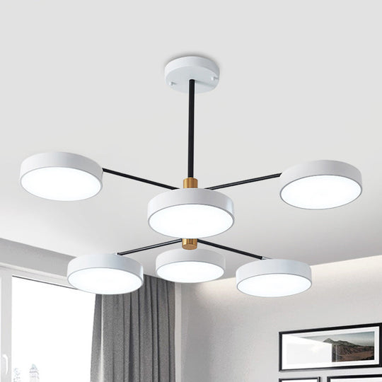 Luminaire suspendu en métal de style simple avec 6 têtes, doré/blanc - Plafonnier suspendu pour salon Branch