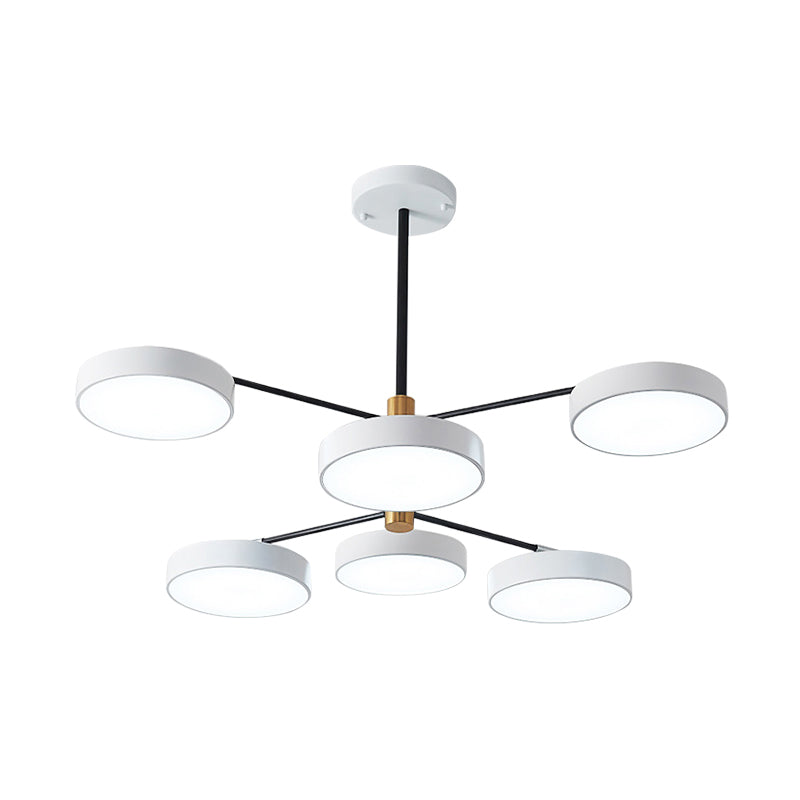 Luminaire suspendu en métal de style simple avec 6 têtes, doré/blanc - Plafonnier suspendu pour salon Branch