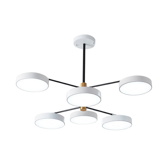 Simple Style 6-Head Metal Hanging Ceiling Light For Living Room In Gold/White