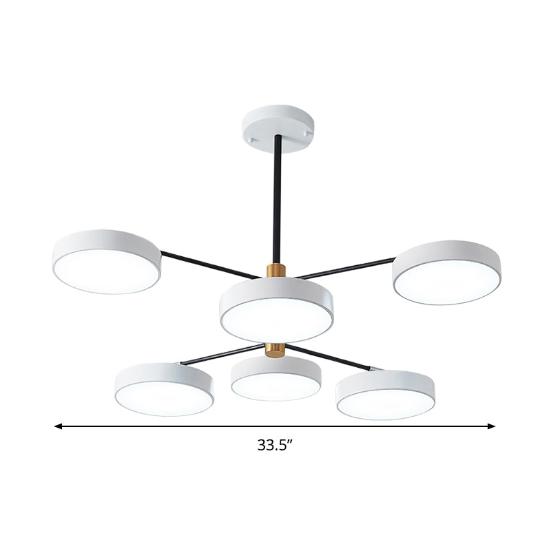 Luminaire suspendu en métal de style simple avec 6 têtes, doré/blanc - Plafonnier suspendu pour salon Branch