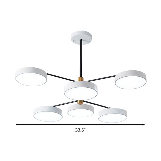 Luminaire suspendu en métal de style simple avec 6 têtes, doré/blanc - Plafonnier suspendu pour salon Branch