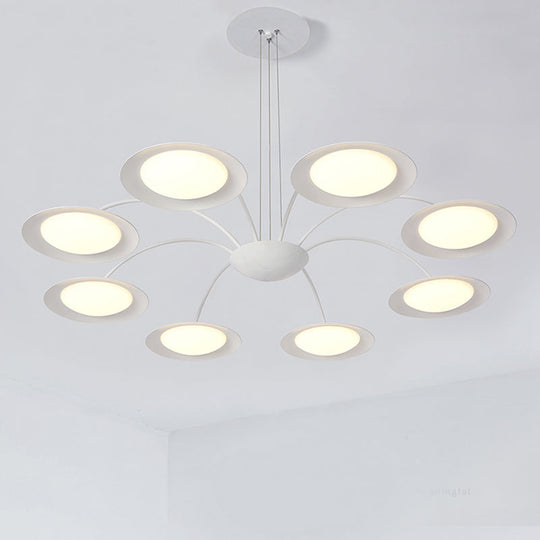 Lustre à disque de style simple - Luminaire suspendu en métal à 8 têtes en blanc pour le salon