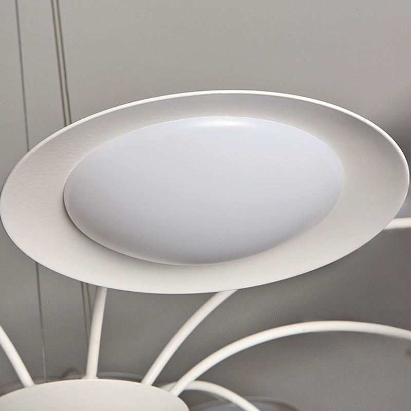 Lustre à disque de style simple - Luminaire suspendu en métal à 8 têtes en blanc pour le salon