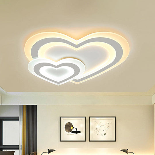 Modern LED Flush Mount Ceiling Light with White Loving Heart Design