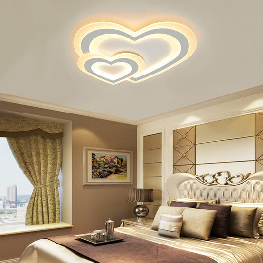 Modern Led Flush Mount Ceiling Light With White Loving Heart Design