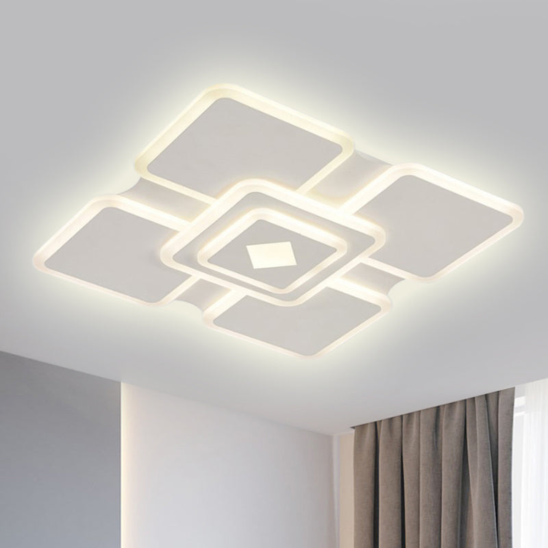 Modern Square Acrylic LED Ceiling Light in White with 3 Adjustable Brightness Levels