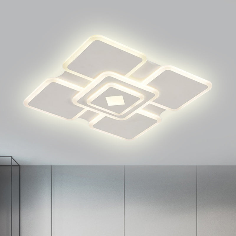 Modern Square Acrylic LED Ceiling Light in White with 3 Adjustable Brightness Levels