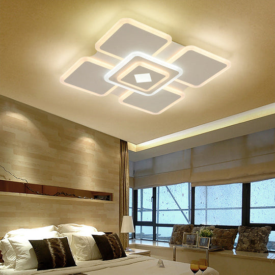 Modern Square Acrylic LED Ceiling Light in White with 3 Adjustable Brightness Levels