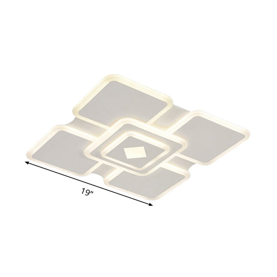 Modern Square Acrylic LED Ceiling Light in White with 3 Adjustable Brightness Levels