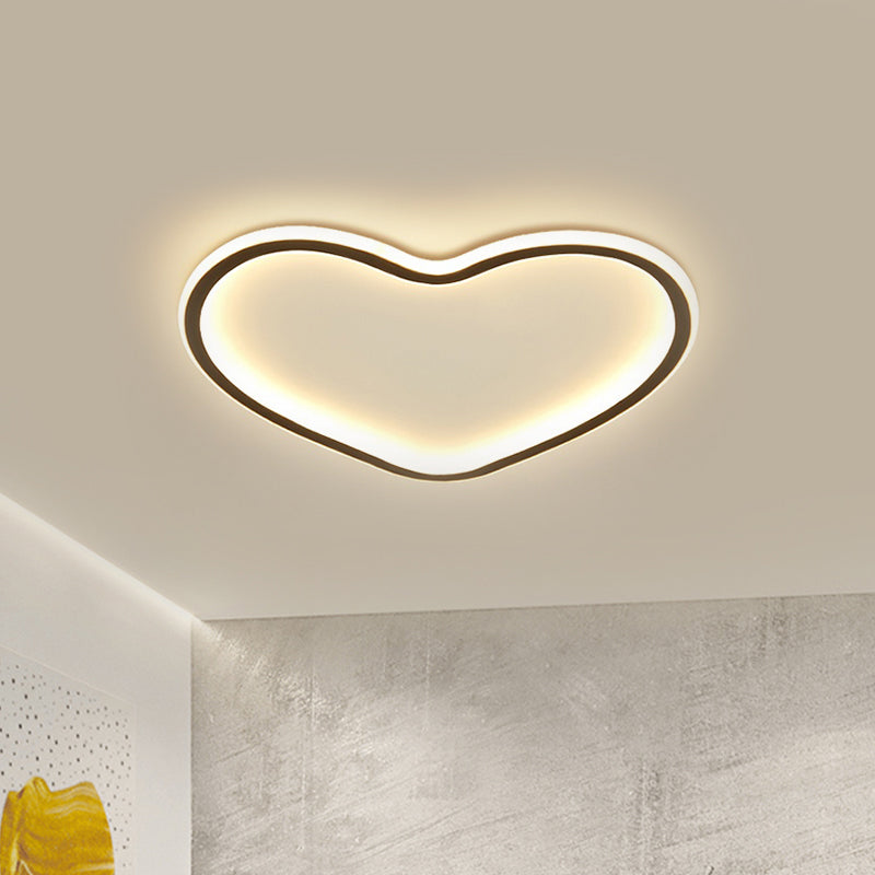 Minimal Love Shape Ceiling Flush Mount Light - Black Led Bedroom Flushmount In Warm/White With 3