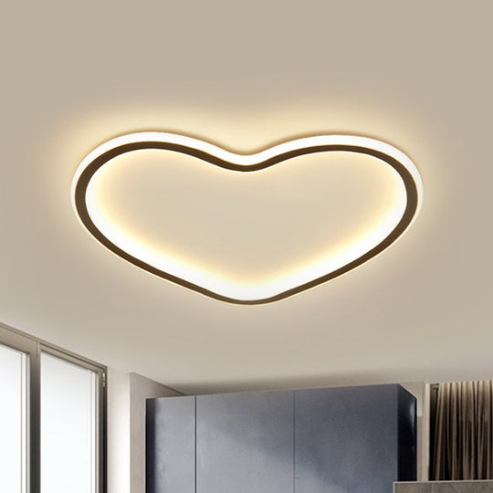 Minimal Love Shape Ceiling Flush Mount Light - Black Led Bedroom Flushmount In Warm/White With 3