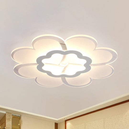 Modern 16/19.5 White Led Flower Flush Mount Ceiling Lamp With 3 Light Color Options