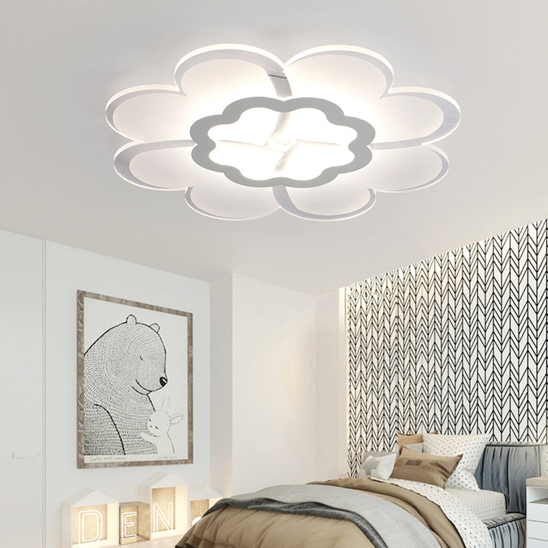 Modern 16/19.5 White Led Flower Flush Mount Ceiling Lamp With 3 Light Color Options