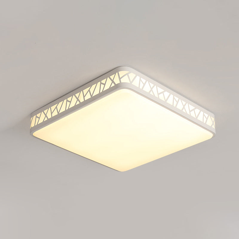 Contemporary Square Flushmount Ceiling Light - Metallic Integrated LED, White