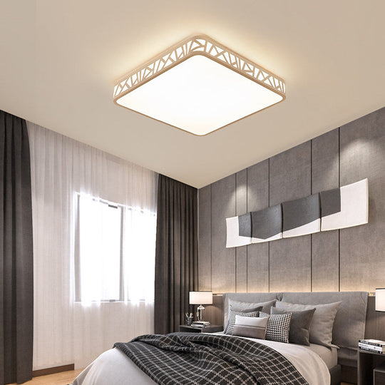 Contemporary Square Flushmount Ceiling Light - Metallic Integrated LED, White