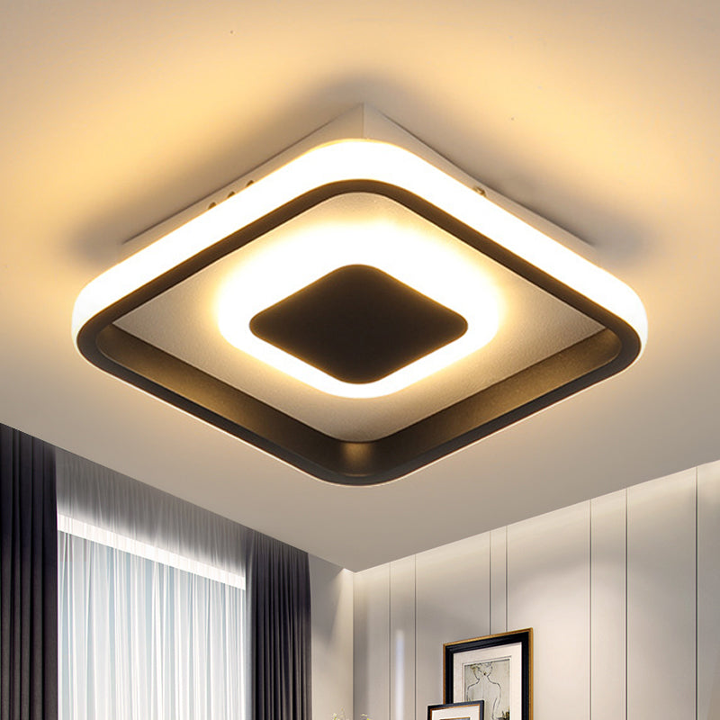 Modern Mini LED flush mount ceiling lamp with black frame in warm/white/3-color light options