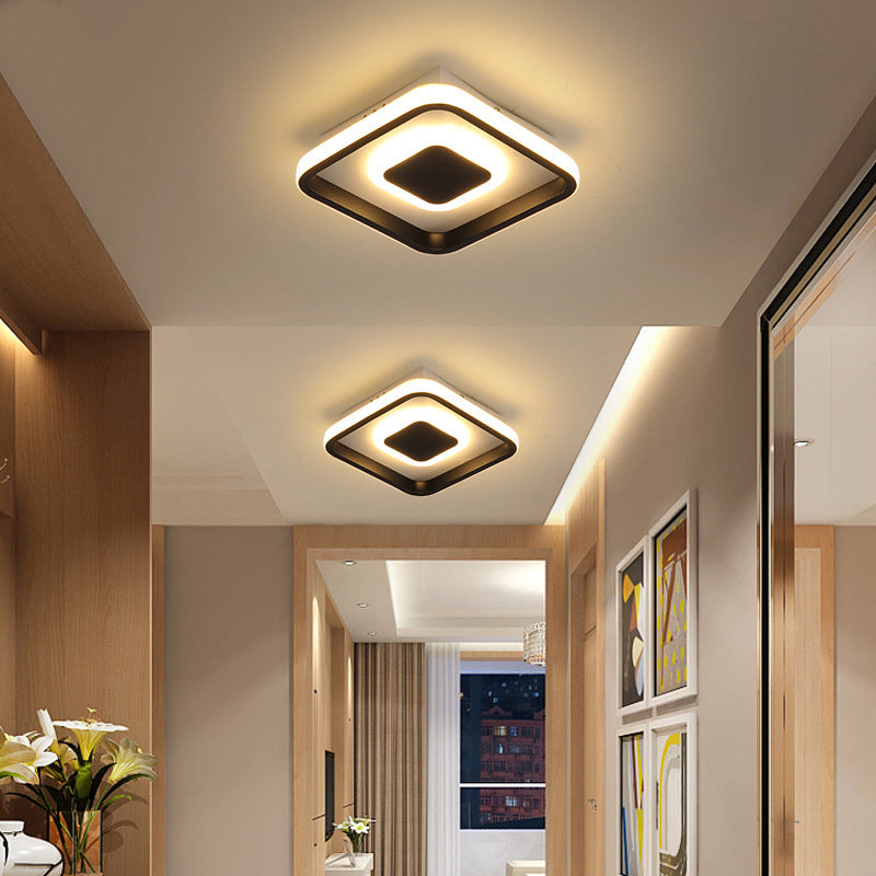 Modern Mini LED flush mount ceiling lamp with black frame in warm/white/3-color light options