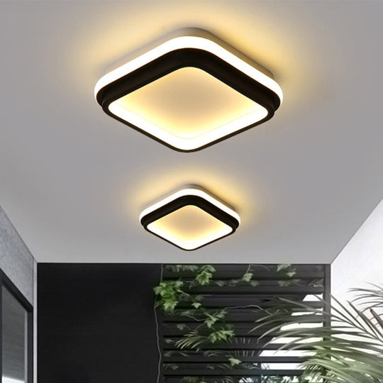Simple Style LED Foyer Flush Mount Ceiling Light - Black Flush Lamp with Metal Shade (Square/Round) in White/Warm/3 Color Light
