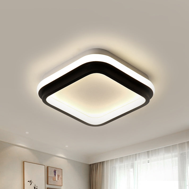 Simple Style LED Foyer Flush Mount Ceiling Light - Black Flush Lamp with Metal Shade (Square/Round) in White/Warm/3 Color Light