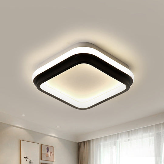 Simple Style LED Foyer Flush Mount Ceiling Light - Black Flush Lamp with Metal Shade (Square/Round) in White/Warm/3 Color Light