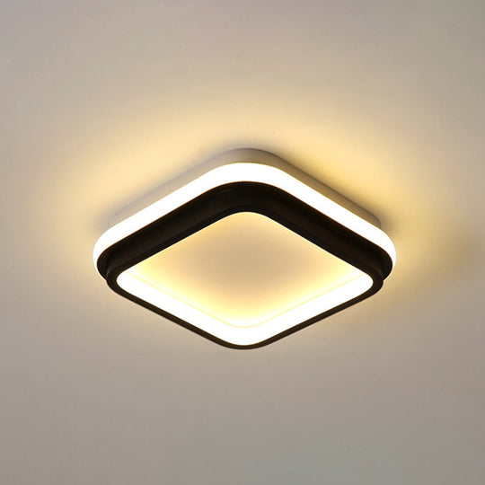 Simple Style LED Foyer Flush Mount Ceiling Light - Black Flush Lamp with Metal Shade (Square/Round) in White/Warm/3 Color Light