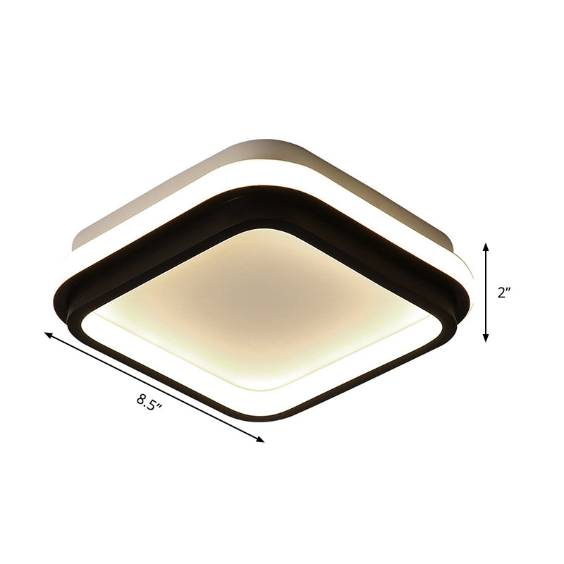 Simple Style LED Foyer Flush Mount Ceiling Light - Black Flush Lamp with Metal Shade (Square/Round) in White/Warm/3 Color Light