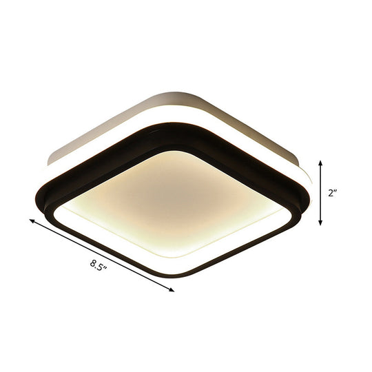 Simple Style LED Foyer Flush Mount Ceiling Light - Black Flush Lamp with Metal Shade (Square/Round) in White/Warm/3 Color Light