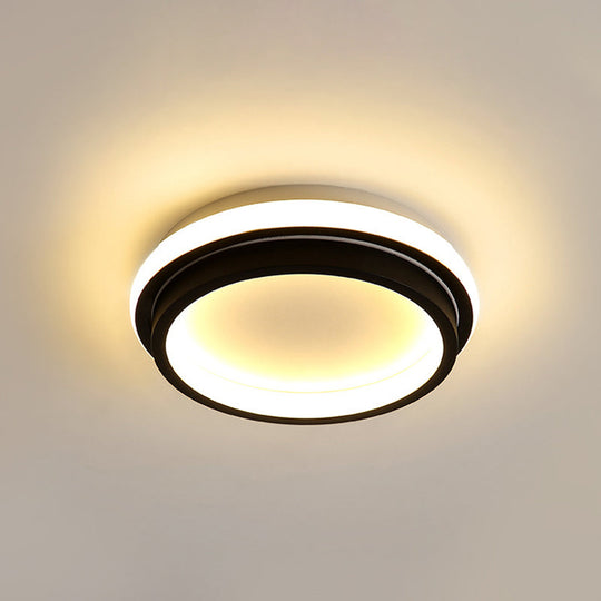 Simple Style LED Foyer Flush Mount Ceiling Light - Black Flush Lamp with Metal Shade (Square/Round) in White/Warm/3 Color Light